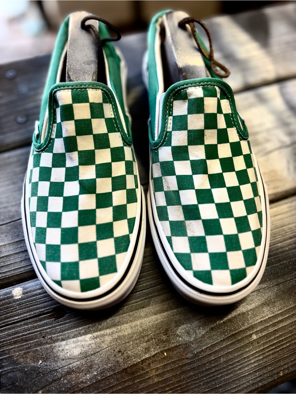 Vans Green & White Check Slip-On Kids Shoes womens 9